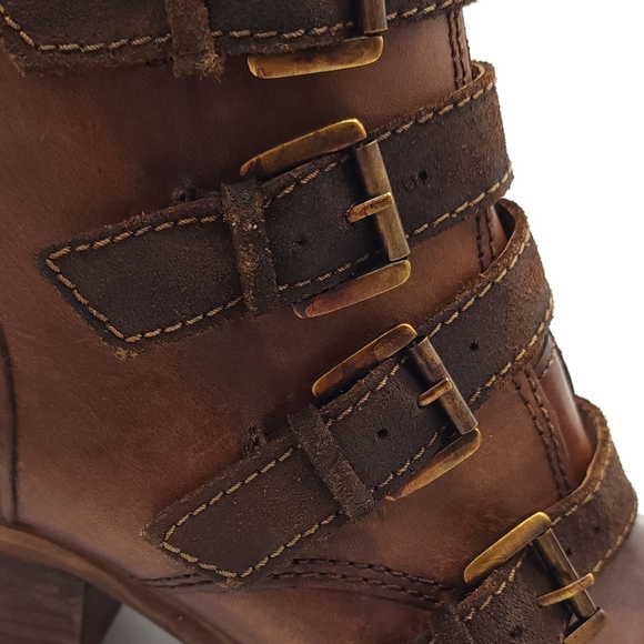 Roan by Bed Stu Zoey Tan Stacked Heel Buckle Ankle Boots Women's Size 9.5 - Picture 9 of 15